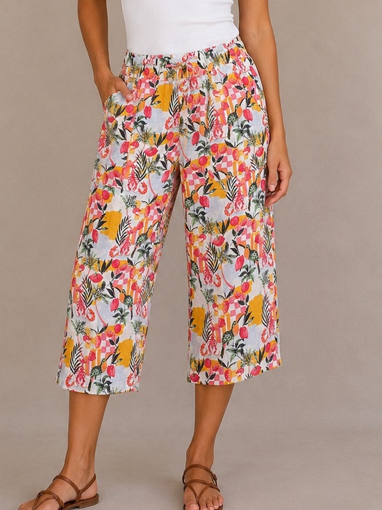 Pants - C&C California 100% linen wide-leg tropical linen pants medium